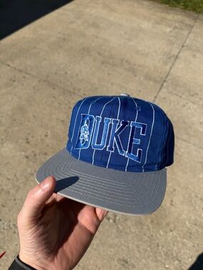 STARTER Duke Blue Pinstripe Snapback Hat with Gray Brim